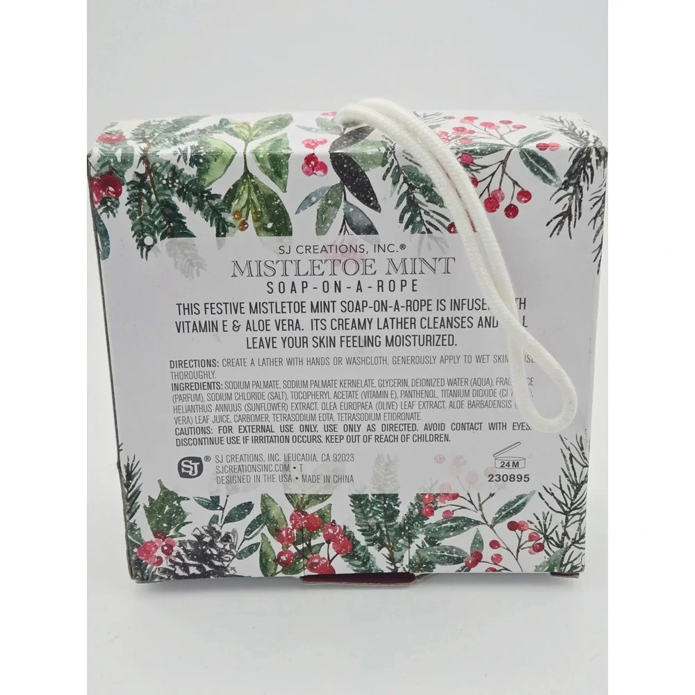 SJ Creations Mistletoe Mint Soap On A Rope Christmas Tree Shape 8oz New